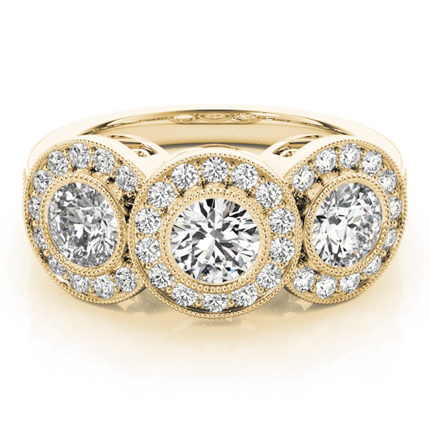 1.90CTW Lab-Grown Diamond 14K Gold Round Halo Present Past Future Ring