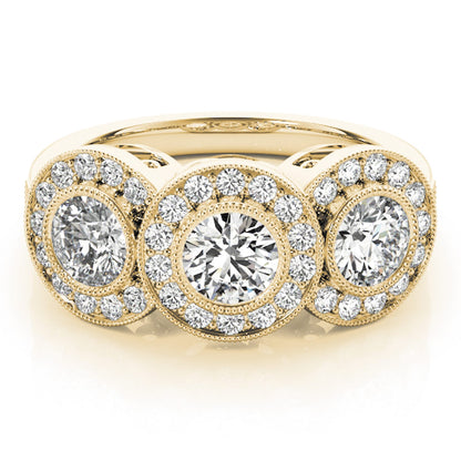1.90CTW Lab-Grown Diamond 14K Gold Round Halo Present Past Future Ring