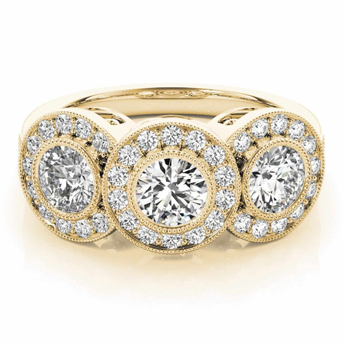 1.90CTW Lab - Grown Diamond 14K Gold Round Halo Present Past Future Ring - WJD Exclusives