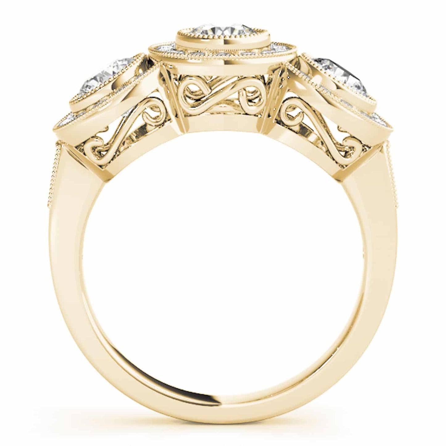 1.90CTW Lab-Grown Diamond 14K Gold Round Halo Present Past Future Ring