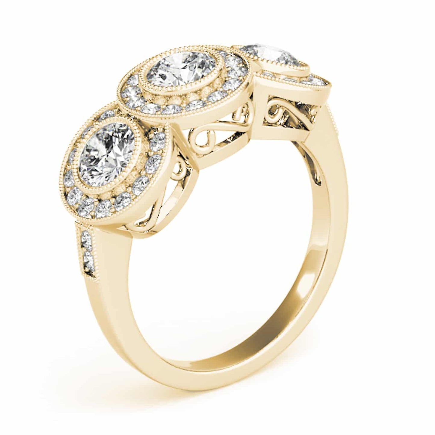 1.90CTW Lab-Grown Diamond 14K Gold Round Halo Present Past Future Ring