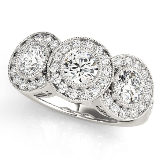 1.90CTW Lab-Grown Diamond 14K White Gold Round Halo Present Past Future Ring