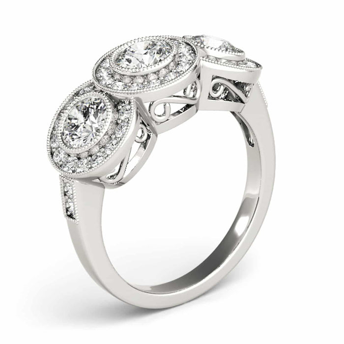 1.90CTW Lab - Grown Diamond 14K White Gold Round Halo Present Past Future Ring - WJD Exclusives