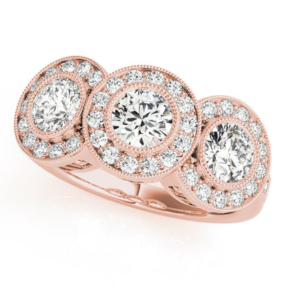 1.90CTW Lab-Grown Diamond 14K Rose Gold Round Halo Present Past Future Ring