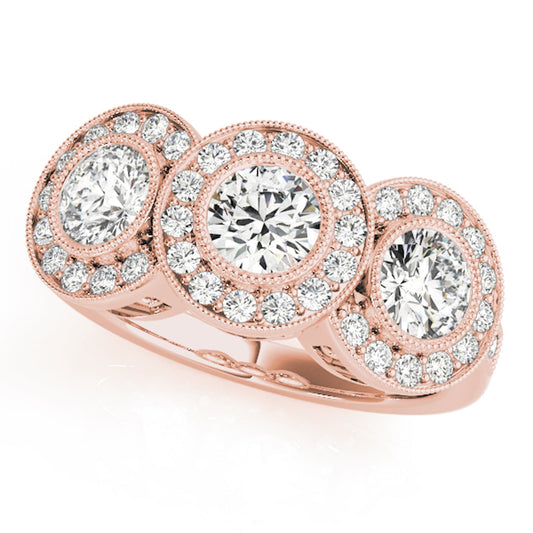 1.90CTW Lab-Grown Diamond 14K Rose Gold Round Halo Present Past Future Ring