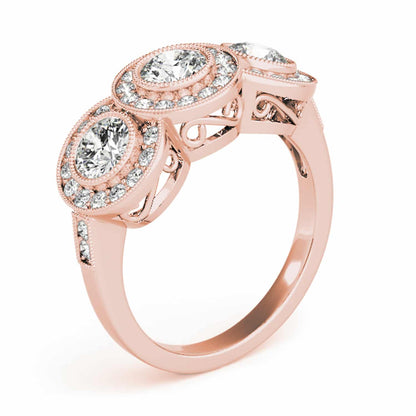 1.90CTW Lab-Grown Diamond 14K Rose Gold Round Halo Present Past Future Ring