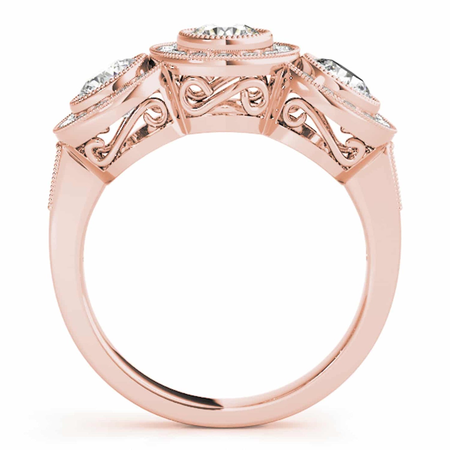 1.90CTW Lab-Grown Diamond 14K Rose Gold Round Halo Present Past Future Ring