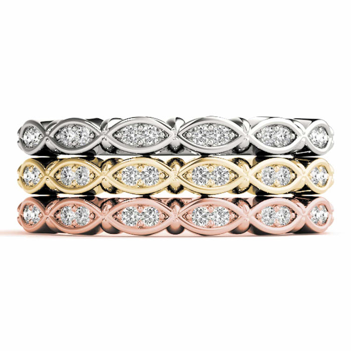 0.10CTW Natural Diamond 14K Gold White Marquise Stackable Engagement Ring Band - WJD Exclusives