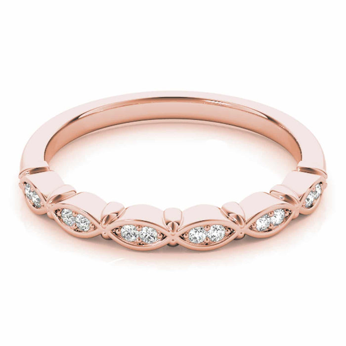 0.10CTW Natural Diamond 14K Rose Gold Marquise Stackable Engagement Ring Band - WJD Exclusives