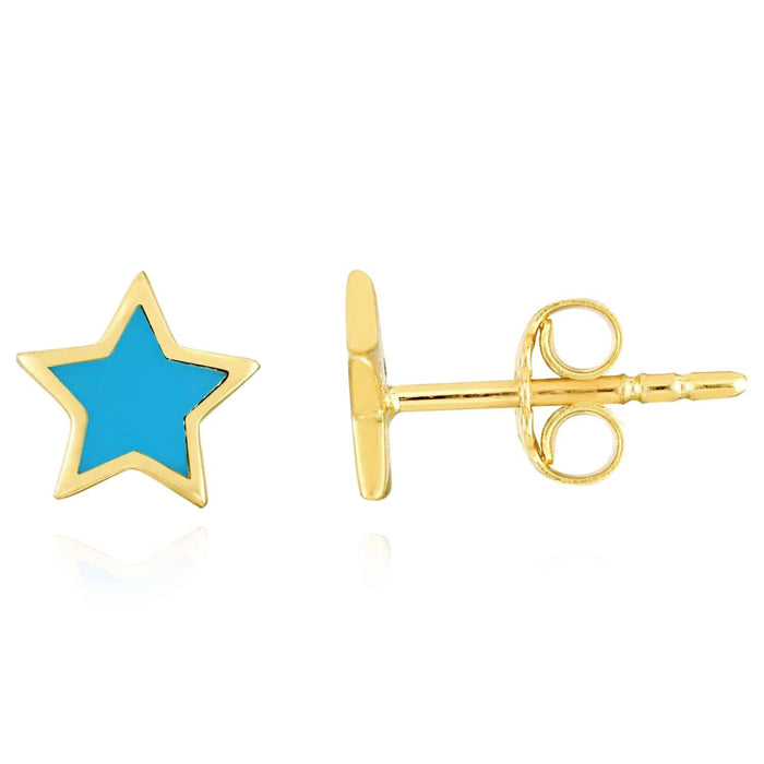 14K Gold Blue Yellow Star Stud Earrings 6.2mm - WJD Exclusives