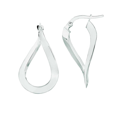 14K Real Gold Yellow White Freeform Twisted Teardrop Earrings 30mm