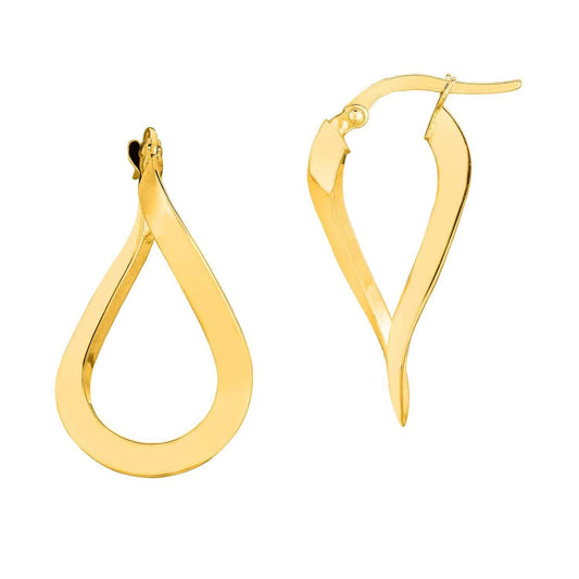 14K Real Gold Yellow White Freeform Twisted Teardrop Earrings 30mm