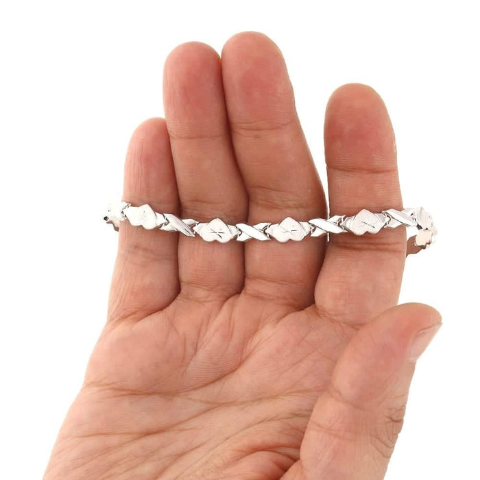 14K Tri-Tone Gold 6mm Hearts & Kisses XO Anklet (Hollow) 10"