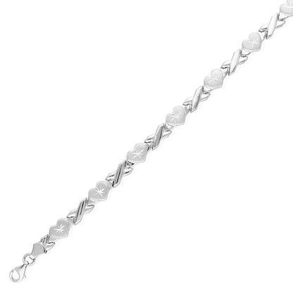 14k Gold Tri-Tone 6mm Hearts & Kisses XO Ankle Bracelet 10"