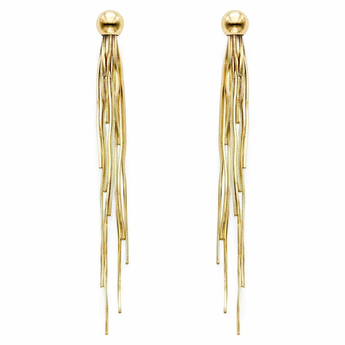 14K Gold Beaded Shoulder Duster Drop Earrings 65mm - WJD Exclusives