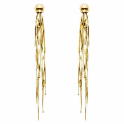 14K Gold Beaded Shoulder Duster Drop Earrings 65mm - WJD Exclusives