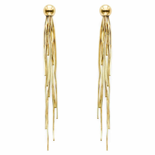 14K Gold Beaded Shoulder Duster Drop  Earrings 65mm