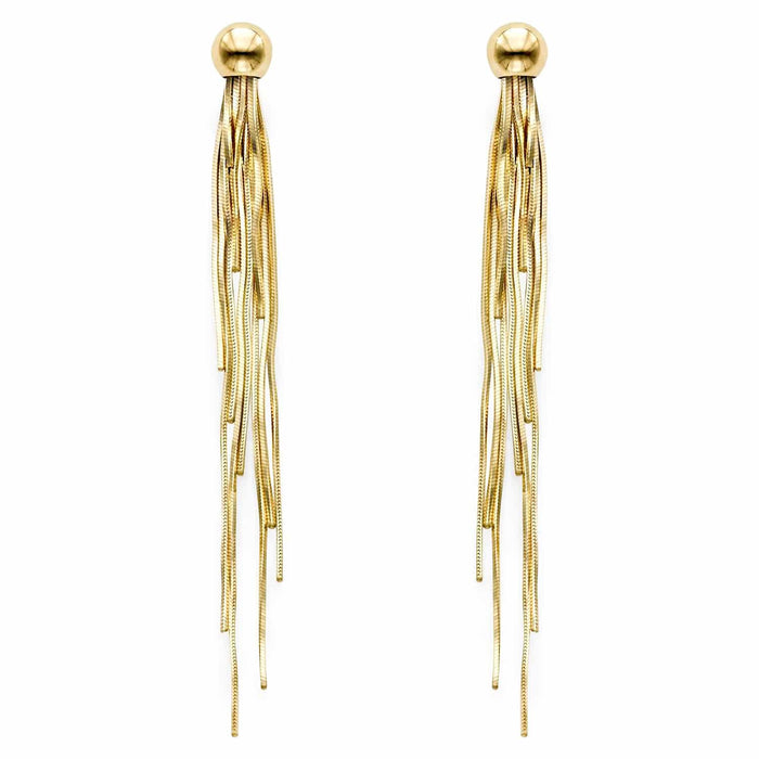 14K Gold Beaded Shoulder Duster Drop Earrings 65mm - WJD Exclusives