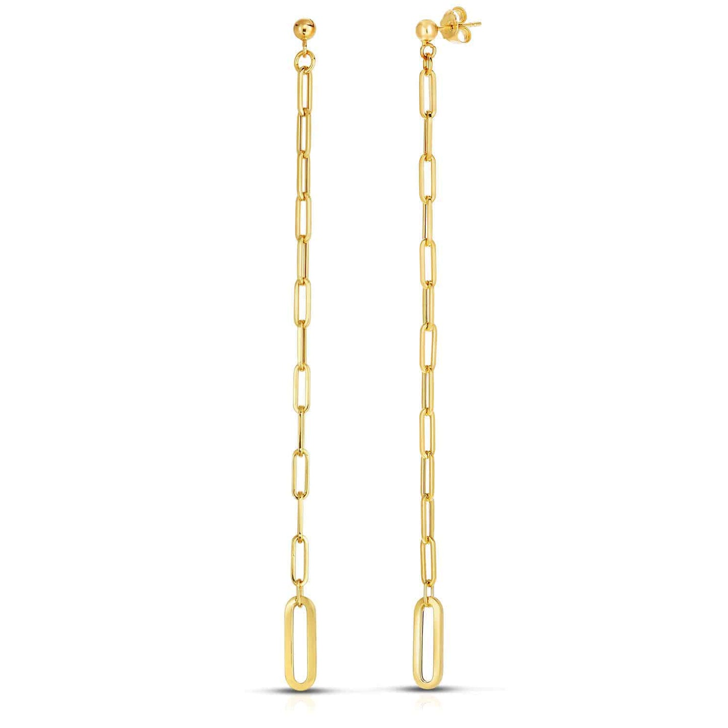 14K Gold Vary Paperclip Shoulder Duster Drop  Earrings 115mm
