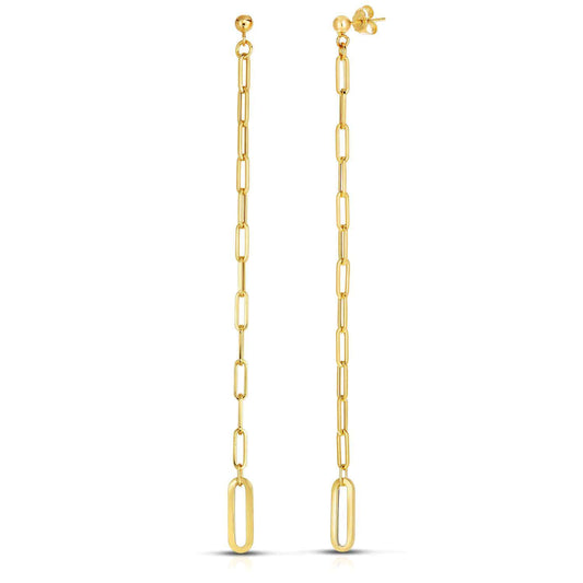 14K Gold Vary Paperclip Shoulder Duster Drop  Earrings 115mm