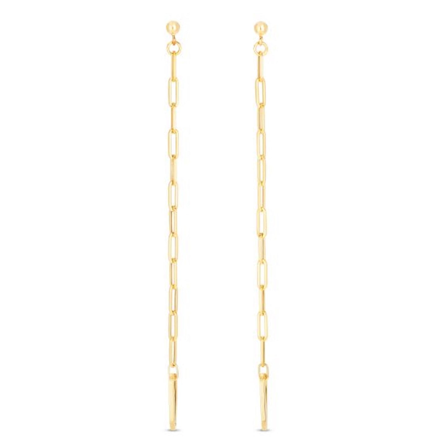 14K Gold Vary Paperclip Shoulder Duster Drop  Earrings 115mm