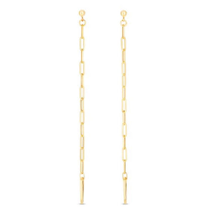 14K Gold Vary Paperclip Shoulder Duster Drop  Earrings 115mm