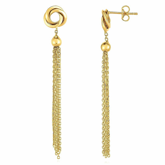 14K Gold Multi Chain Linear Drop Love Knot  Earrings 50mm