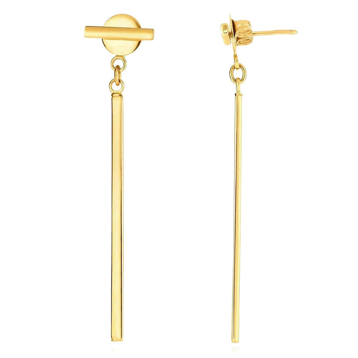 14K Gold Bar Horizontal Post Linear Drop Earrings 55mm - WJD Exclusives