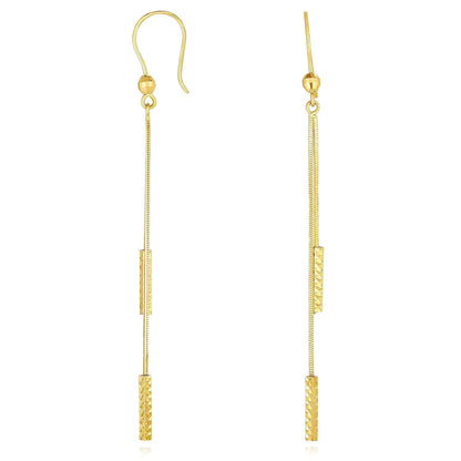 14K Gold Diamond-Cut Double Bar Linear Drop Down Ear Wire Earrings 66mm