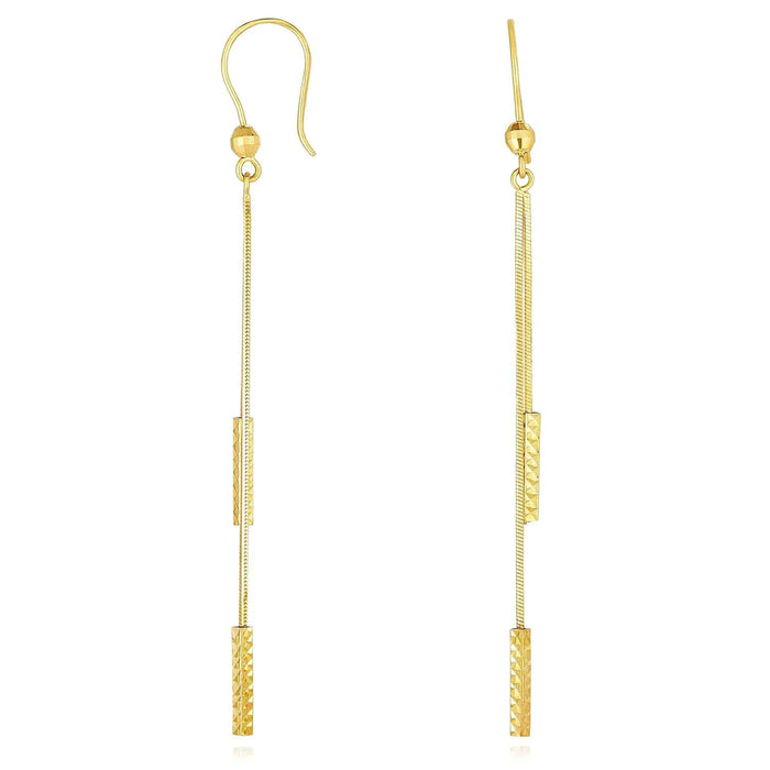 14K Gold Diamond - Cut Double Bar Linear Drop Down Ear Wire Earrings 66mm - WJD Exclusives