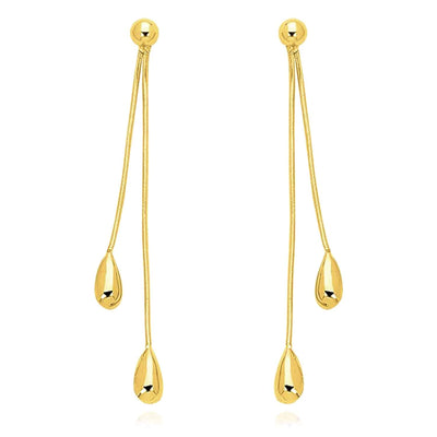 14K Gold Polished Double Teardrop Drop Flexible Earrings 55mm - WJD Exclusives