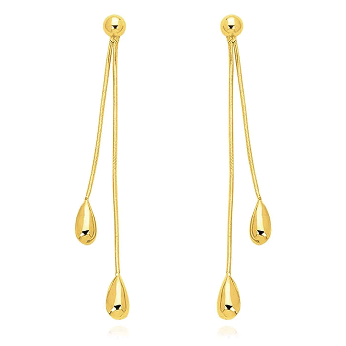 14K Gold Polished Double Teardrop Drop Flexible Earrings 55mm - WJD Exclusives