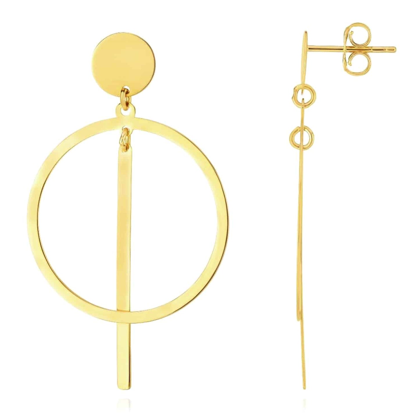 14K Gold Geometric Round Drop  Earrings 44mm