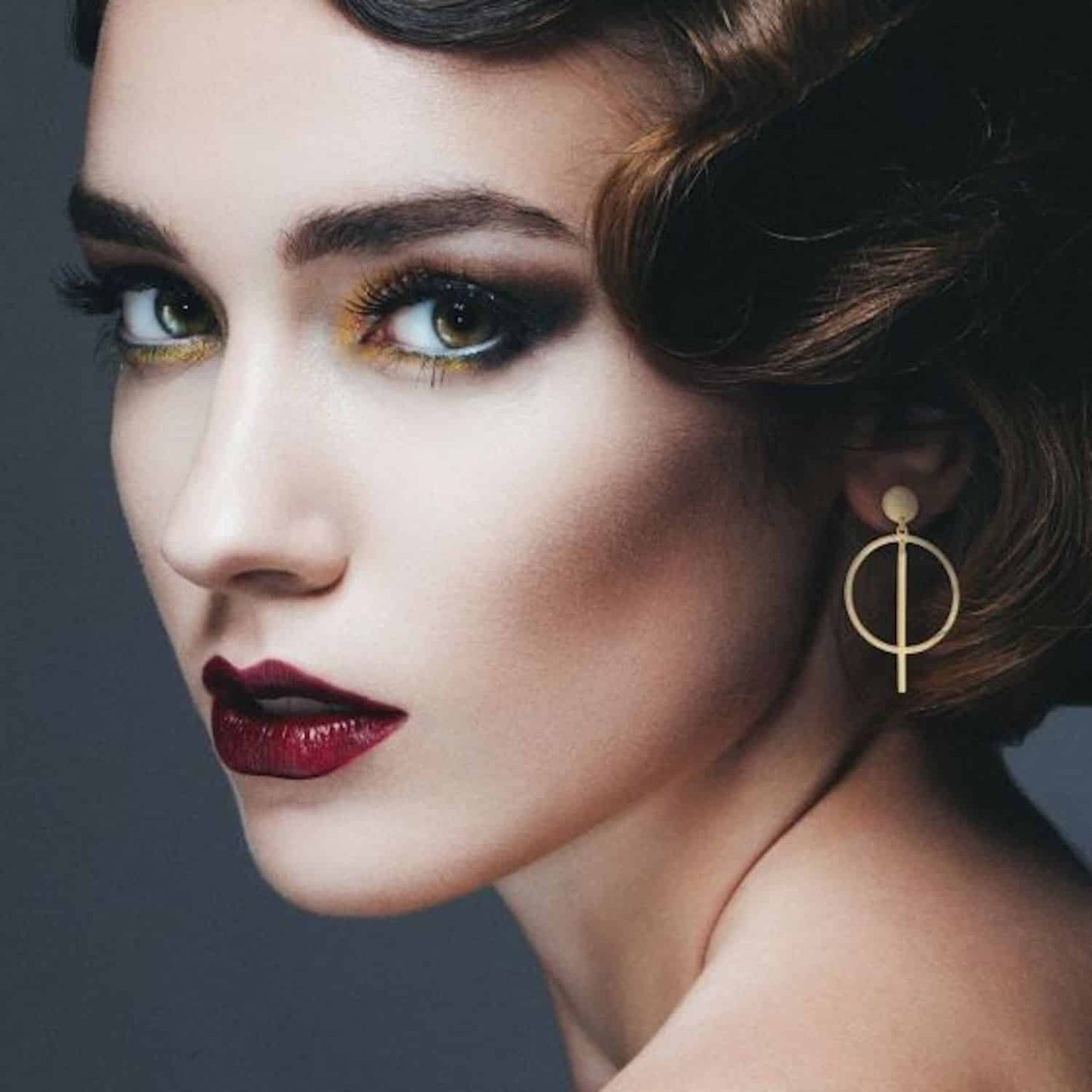 14K Gold Geometric Round Drop  Earrings 44mm