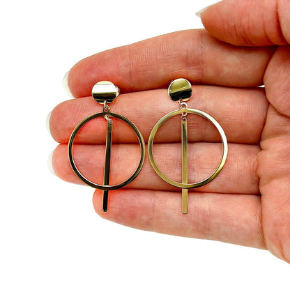 14K Gold Geometric Round Drop  Earrings 44mm
