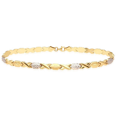 14K Two-Tone Gold 6mm Hugs & Kisses XO Anklet (Hollow) 10"