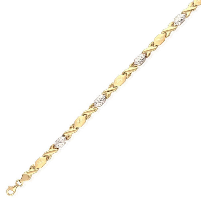 14K Two-Tone Gold 6mm Hugs & Kisses XO Anklet (Hollow) 10"
