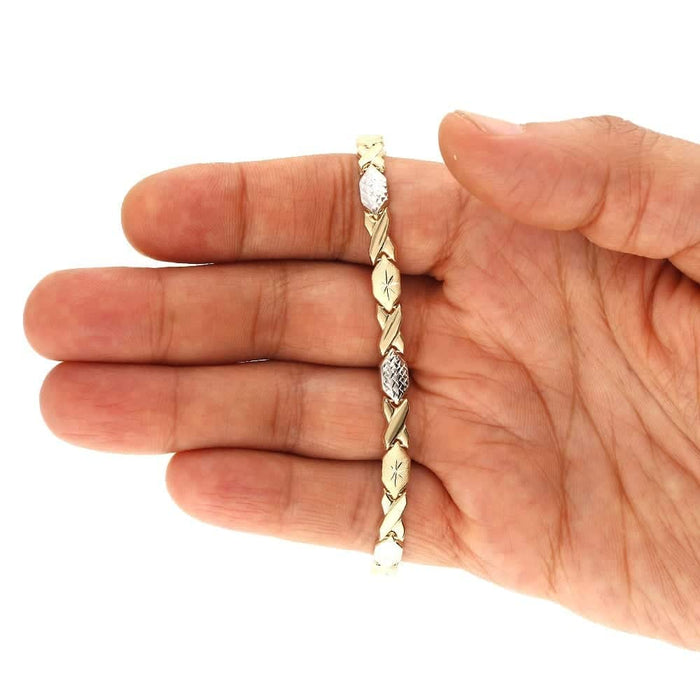 14K Two-Tone Gold 6mm Hugs & Kisses XO Anklet (Hollow) 10"