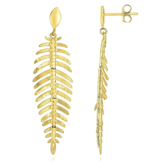 14K Gold Fancy Long Hanging Leaf  Earrings 50mm