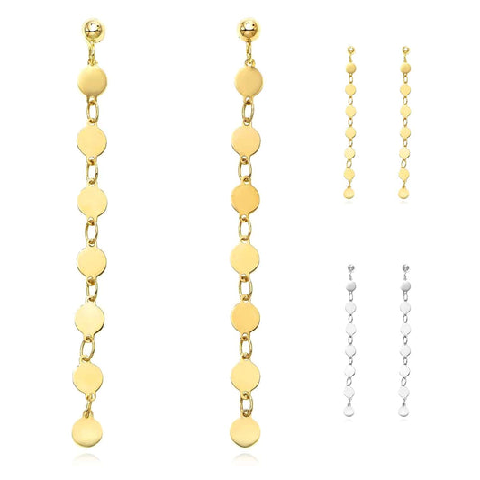 14K Gold Yellow White Flat Mirror Link Chain Drop  Earrings 55mm