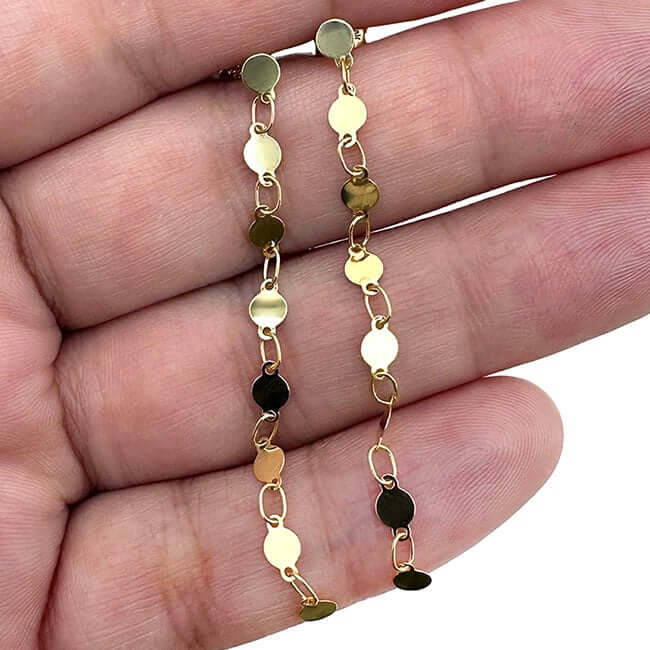 14K Yellow Gold White Flat Mirror Link Chain Drop Earrings 55mm - WJD Exclusives