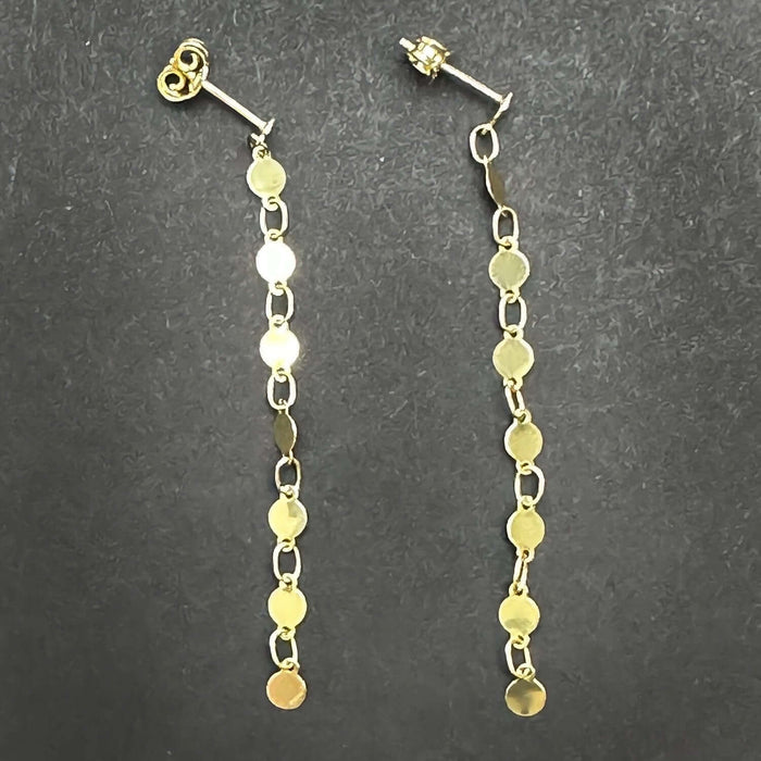 14K Yellow Gold White Flat Mirror Link Chain Drop Earrings 55mm - WJD Exclusives