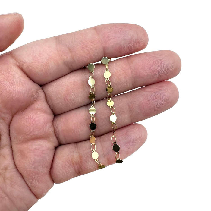 14K Yellow Gold White Flat Mirror Link Chain Drop Earrings 55mm - WJD Exclusives