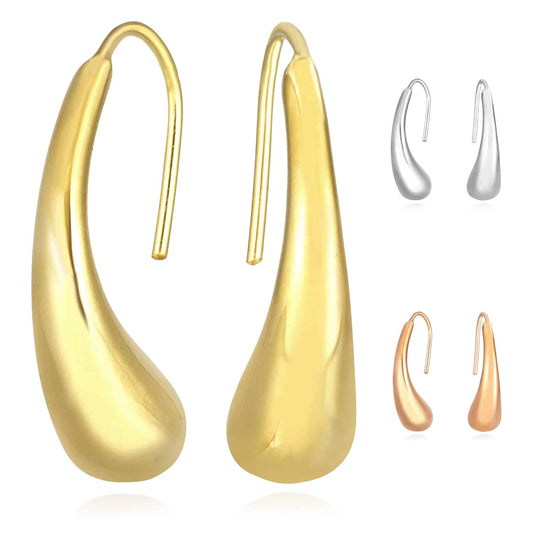14K Gold Yellow White Rose Graduated Puffed Modern Drop Hook Wire Earrings 22mm