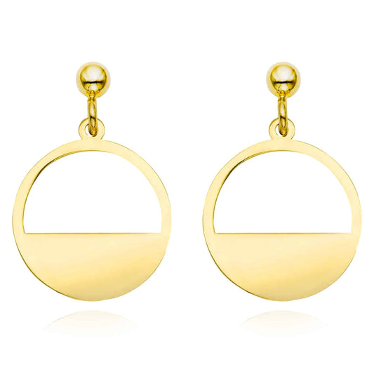 14K Gold Round Half Disc  Earrings 21mm