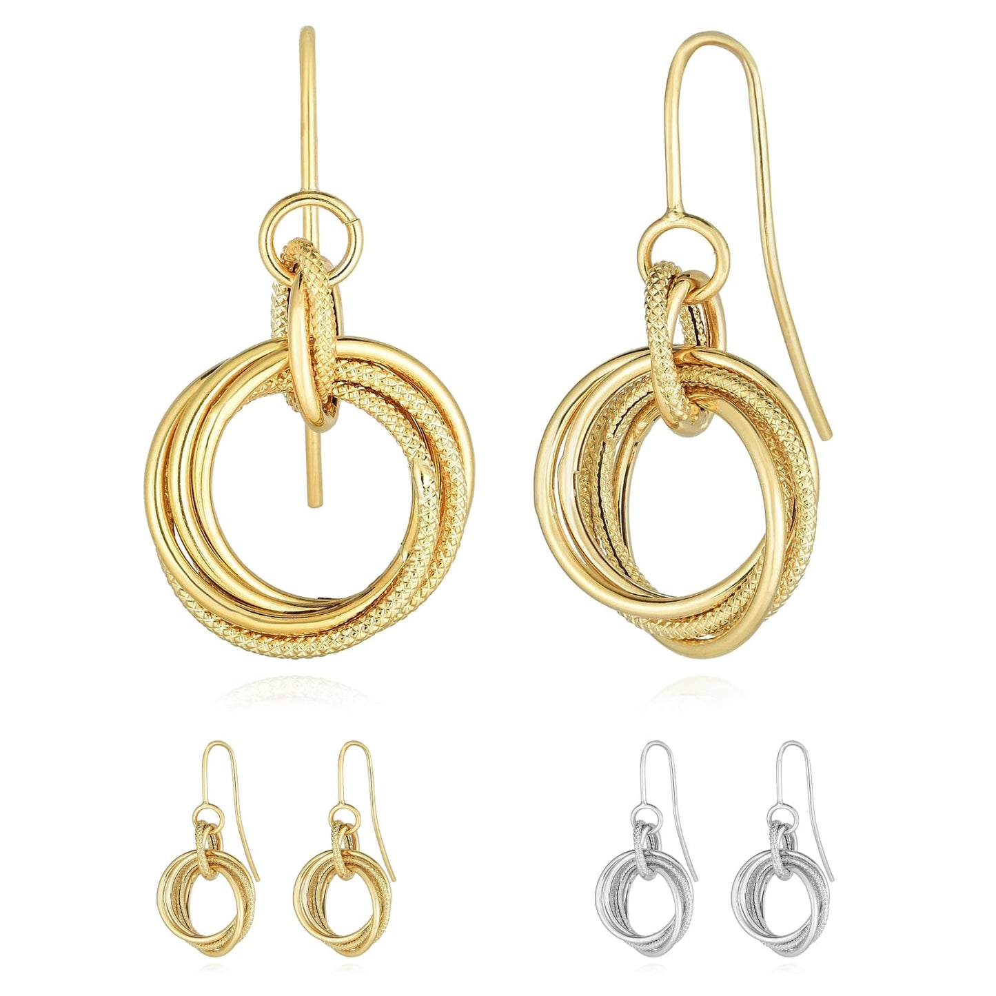 14K Gold Yellow White Multi-Row Twisted Round  Ear Wire Earrings 30mm
