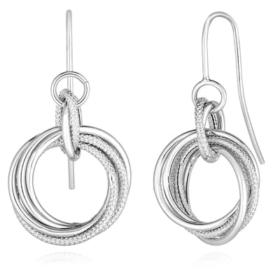 14K Yellow Gold White Multi - Row Twisted Round Ear Wire Earrings 30mm - WJD Exclusives