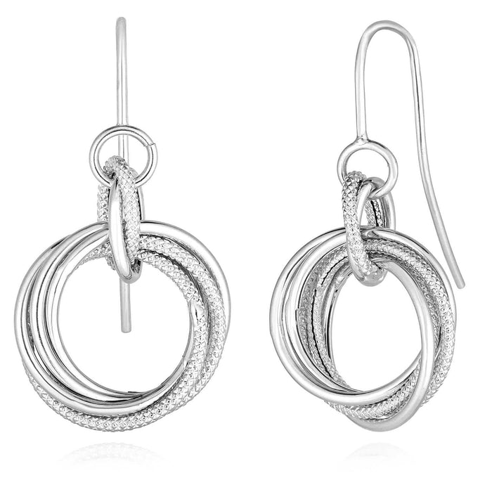14K Yellow Gold White Multi - Row Twisted Round Ear Wire Earrings 30mm - WJD Exclusives