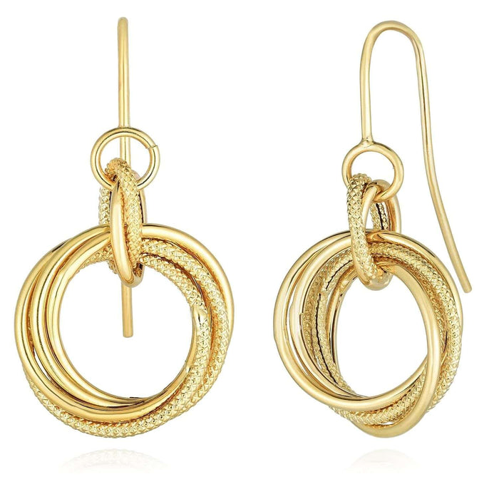 14K Yellow Gold White Multi - Row Twisted Round Ear Wire Earrings 30mm - WJD Exclusives