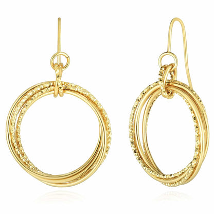 14K Gold Diamond-Cut Multi Circle  Ear Wire Hook Earrings 36mm